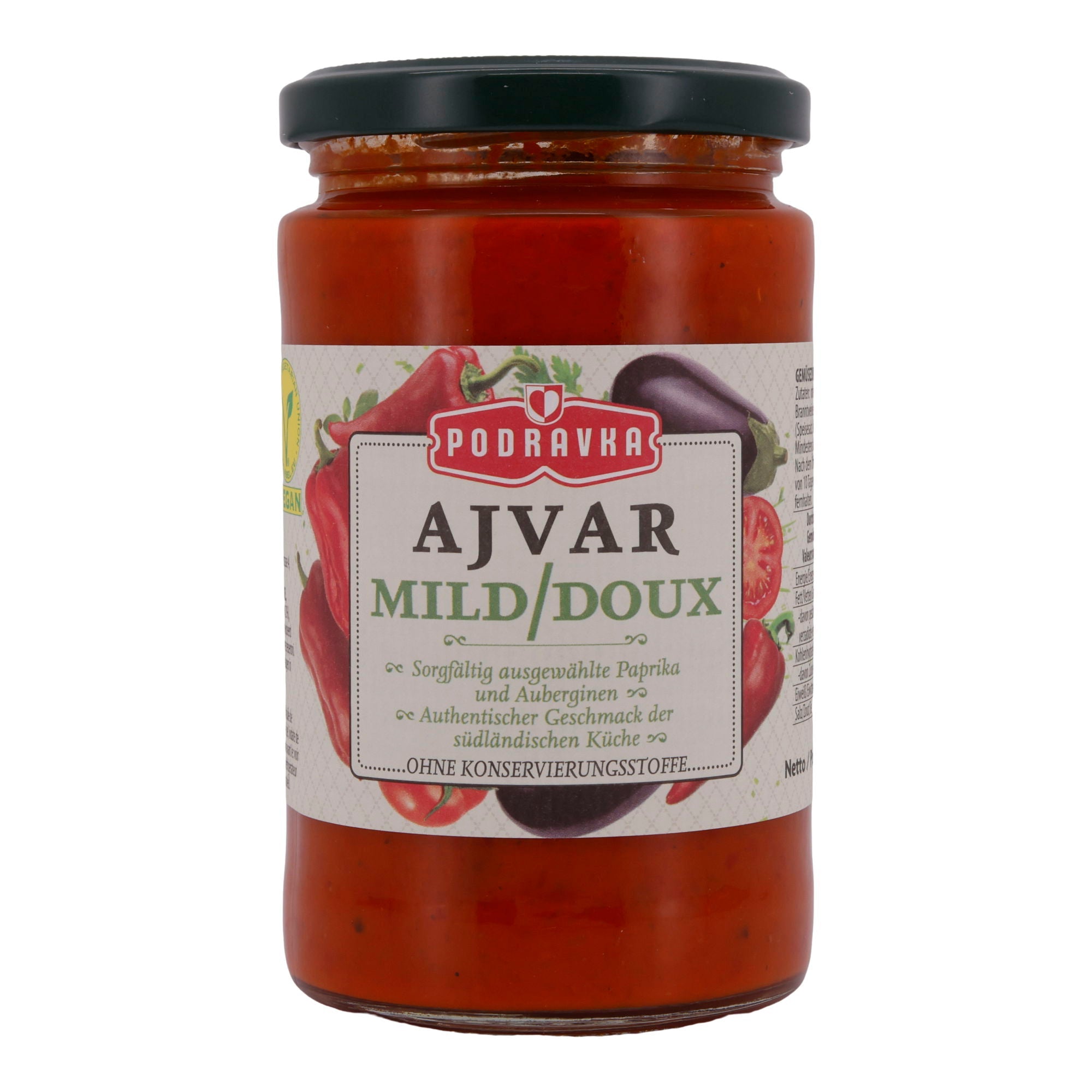 Paprikapaste Podravka | Ajvar Mild | Authentisch aus Paprika & Auberginen | 350 g PODRAVKA
